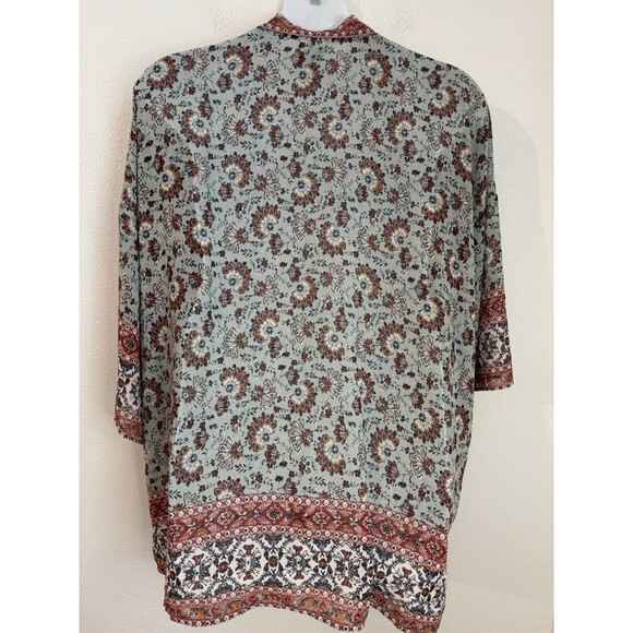 Knox Rose Kimono Top Green Mauve Floral Open Bohemian XXL Fall Lightweight EUC - Picture 3 of 6